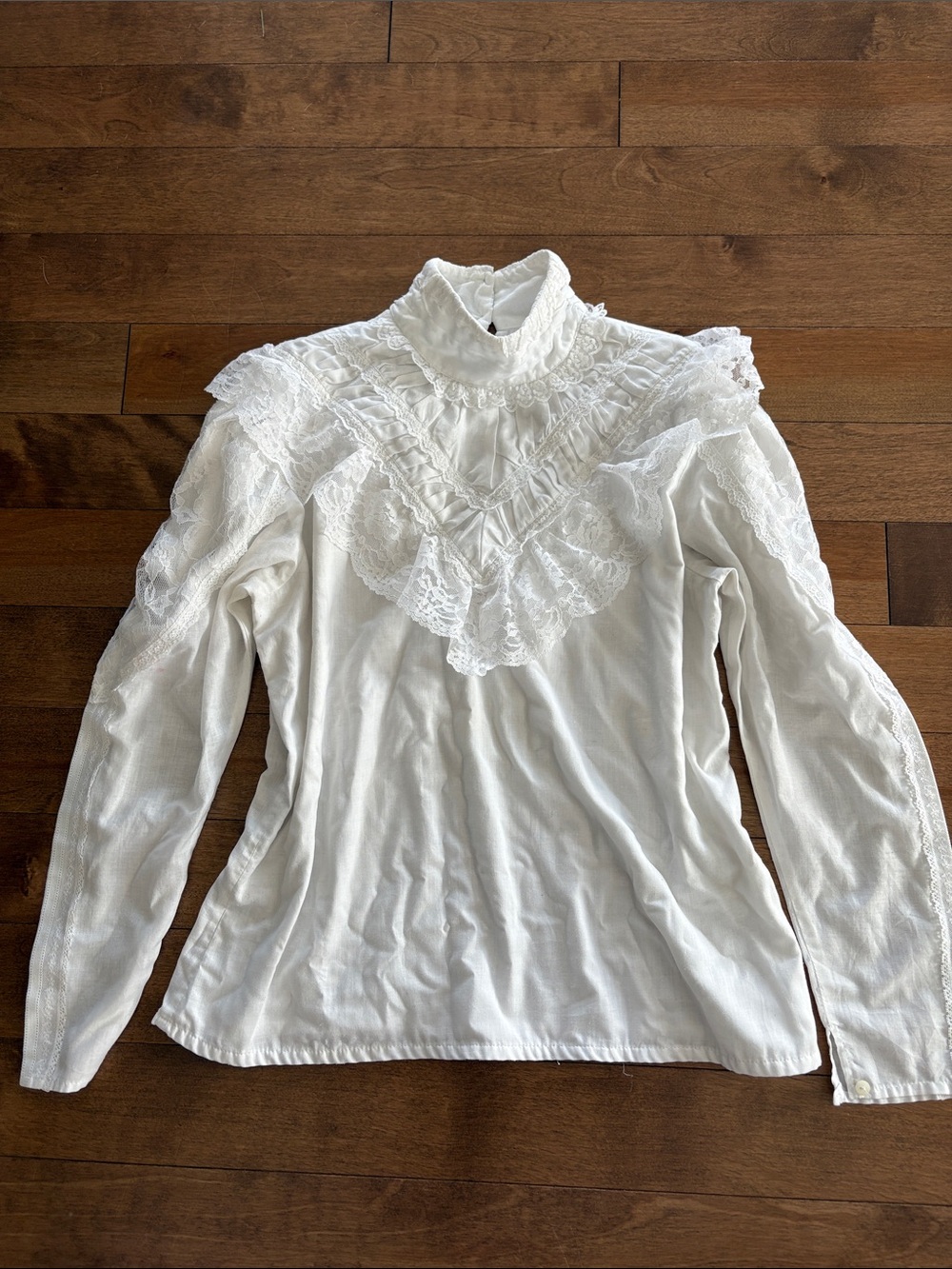 Gunne Sax White Victorian Lace High-Neck Blouse
